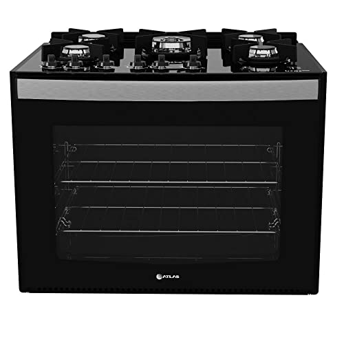 Fogão de Embutir 5 Bocas Preto com Frente em Vidro Preto e Mesa de Vidro Atlas U.top Glass Bivolt