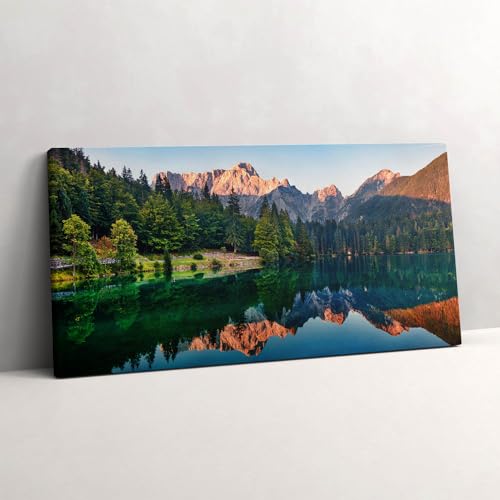 Toile peinte paysage lacustre Wallfluent 120x60cm tableau d'art mural premium