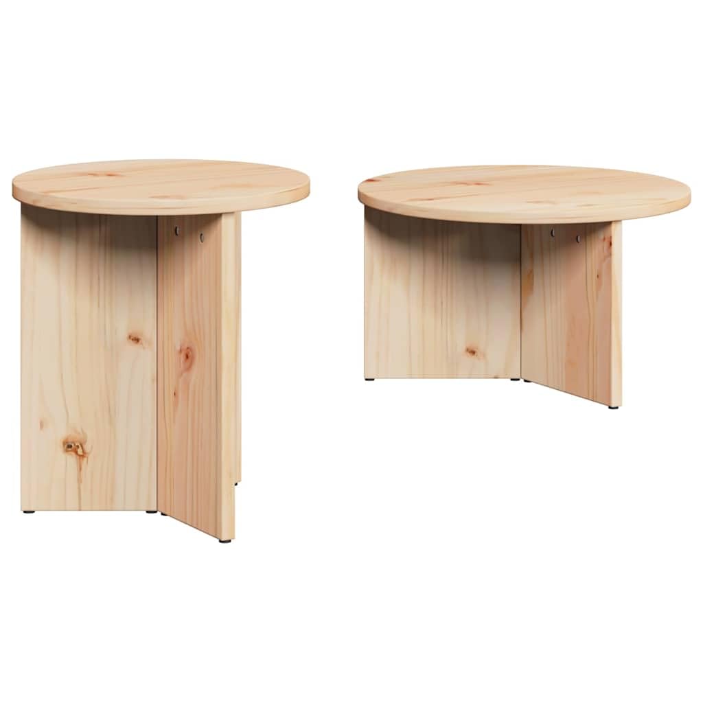 Set di 2 tavolini rotondi in legno di pino massiccio, colore naturale | Tavolini flessibili in legno di pino per il vostro soggiorno, salvaspazio, scorrevoli l'uno nell'altro e dal design moderno.