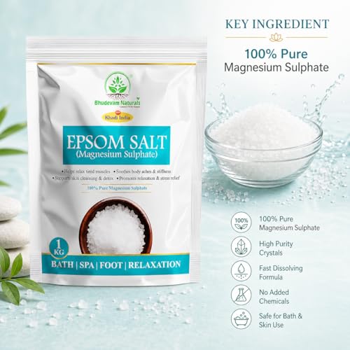 Image of Khadi Premium Grade Pure Epsom Salt for Muscle Pain Relief, Stress Reduction & Detox | 100% Pure Magnesium Sulfate Bath Soak for Relaxation, Skin Care & Foot Spa - 1KG