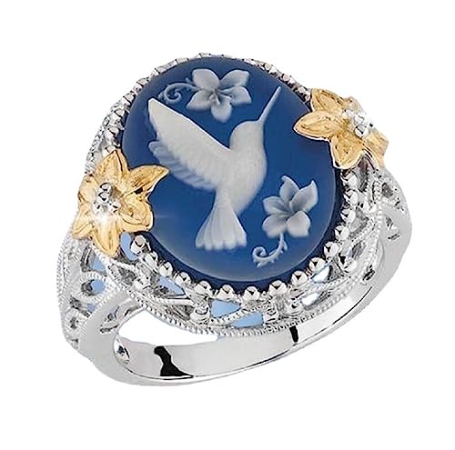 Bague en argent sterling 925 avec nanoréflexion et motif animal colibri unique