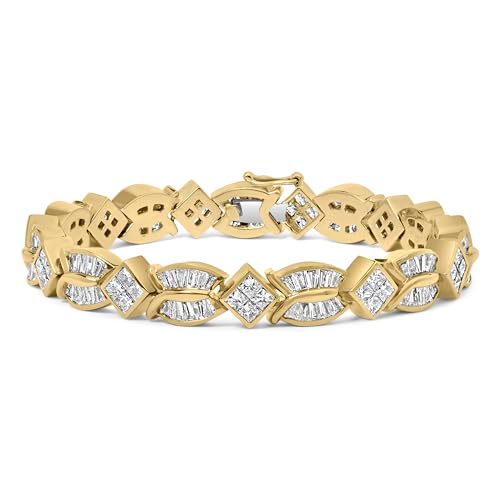 Haus of Brilliance 14K Yellow Gold 8 1/5 Cttw Baguette and Princess-Cut Diamond Geometric Twist Link Bracelet (G-H Color, VS1-VS2 Clarity) - Size 7"