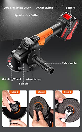 Pulituo 20V Cordless Angle Grinder Kit, 4-1/2 Inch, 4.0Ah Lithium-Ion Battery Angle Grinder With Quick- Charger #TOP4