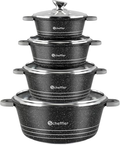 Scheffler Batterie de Cuisine Induction-Ensemble de 4 pièces Casserole Induction-Marmite tous Feux avec Couche Antiadhésive-Grande Casserole avec Couvercle...
