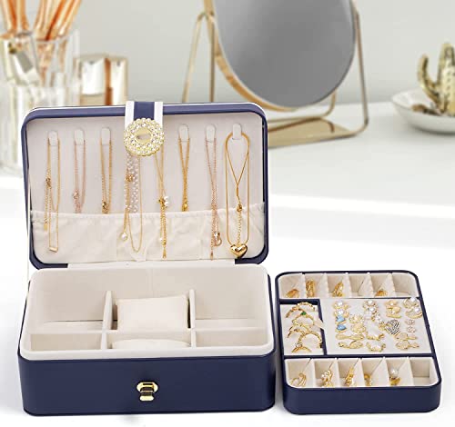 TOAVI Travel Jewelry Case,Mini Jewellery Box,Portable Jewelry Box Display Storage Case,Bangle Box,Jewellery Organisers, Storage Boxes for Rings & Earrings (Blue)