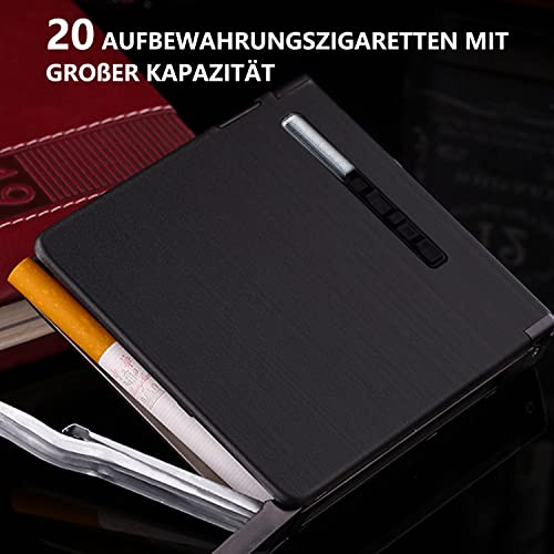 CAM2 Zigarettenetui mit Feuerzeug, Auto-Auswurf, unterbringen 20 Zigaretten, Elegante Entwurf Zigarettenbox Mit Elektronisches Feuerzeug Aufladbar (Schwarzes Drahtzeichnen)