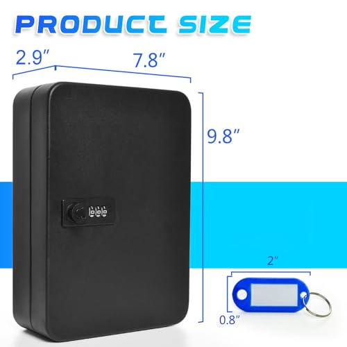 Gonioa 28 Key Cabinet Wall Mount, Steel Key Box Wall Mount with Code, Combination Lock Box with Code, Featuring Hooks and Tags