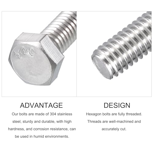 Image of METALLIXITY Hex Head Bolts (5 /16-18 x 5 inch) 8Pcs, 304 Stainless Steel 18-8, Fully Threaded, External Hex Drive, Plain Finish, Hex Head Screw Bolt, Silver