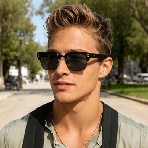 Image of Gtand Vintage Retro Rectangle TR90 Frame Sunglasses For Men Women Fashion Semi-Rimless Metal Sun Glasses Eyewear