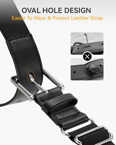 Image of Chaoren Leather Ratchet Belt 2 Pack Dress with Click Sliding Buckle 1 3 /8 inch in Gift Set Box - Adjustable Trim to Fit