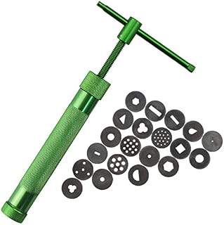 Kalolary Clay Extruder Stainless Steel Green Crowded Mud Machine Polymer Craft Gun Cake Fondant Sculpture Decorating Tool Set with 20 interchangeable discs