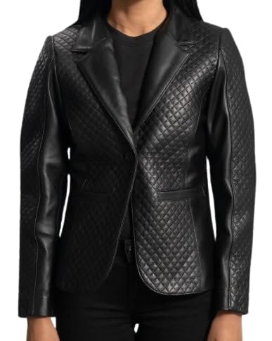 AAOutfitz Blazer de cuero negro para mujer, chaqueta de cuero acolchada para mujer, blazer de cuero para mujer, Negro - Cuero, 3XL