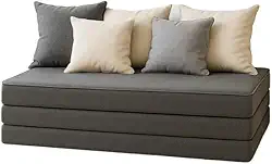 Sofá baixo 3 em 1 dobrável vira colchonete e puff multiuso para sala e área de descanso (Cinza)