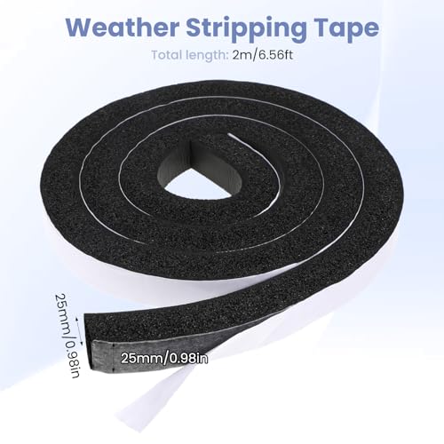 Dichtungsband Selbstklebend, Schaumstoff Klebeband, Schaumstoff Dichtungsband, Wetterfest Anti-Kollision Schalldichter Wasserdichter Staubdicht, Schwarz, 25×25mm, 2m Länge