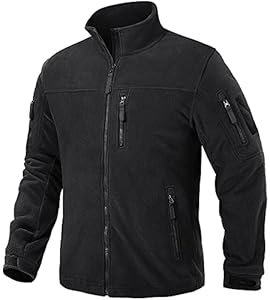 TACVASEN Herren Fleecejacke Military Fleece Army Jacket Warm Jacke Winter für Outdoor (XL, Schwarz)