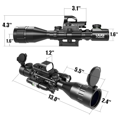 Uuq 4-16X50 Ao Rifle Scope Red/Green Illuminated Range Finder Reticle W/Green Laser thumb #3