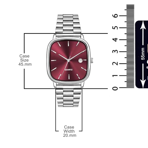 Image of Acnos Luxury Square Dial Quartz Watch for Men & Women - Stainless Steel Bracelet, Minimalist Analog Wristwatch with Date Window Pack of 1