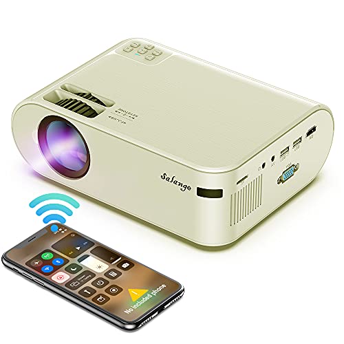 Movie Projector WiFi, Mini Projector Wireless Screen Mirroring, Salange Portable Projectors with 6500Lux/Native 720P/X-Y Zoom (Off-White)