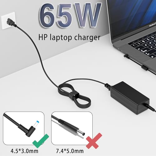 WZXHU 65W Laptop Charger Compatible with HP Elitebook 840 850 845 830 820 G3 G4 G5 G7 G8 G9 ProBook, Envy, Pavilion, Spectre, Stream, Notebook 15 Smart Blue Tip Power Cord Adapter