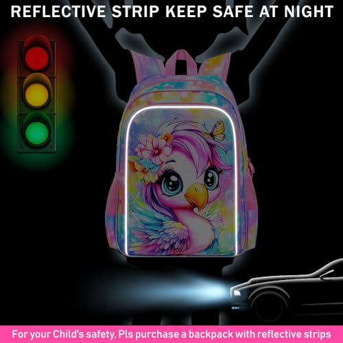 Image of 3Pcs Flamingo Backpack for Girls, 16 inch School Bookbag Set with Lunch Box，Kids Backpacks for Elementary Preschool Kindergarten (Rainbow)