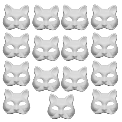 Artibetter 15Pcs Blanc Papier Blanc Peint À La Main Masques Papier Mâché Masques Halloween Chat Masques DIY Animal Non Peint Artisanat Masques pour Cosplay Mascarade Parties Costume