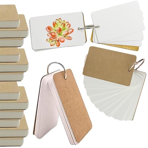 400 ورقة بطاقات فلاش بيضاء فارغة مع حلقات مجلدة، بطاقات فهرسة 3.5 × 2.2 انش، ورق كرافت صغير للتعلم للدراسة (ابيض، 2.2 انش × 3.5 انش، 8 عبوات فارغة)