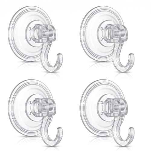 Essentiality 4-Pack 5.5cm Heavy Duty Suction Cup Hooks | Multipurpose Plastic Suction Hooks for Bathroom & Kitchen Hanging Utensil Hook - Holds Up to 6.6lb 3kg - Use on Glass Metal Steel & Tiles