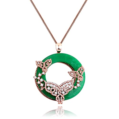Chaîne en cuivre TQHGM or rose et pendentif rond oxyde de zirconium femme