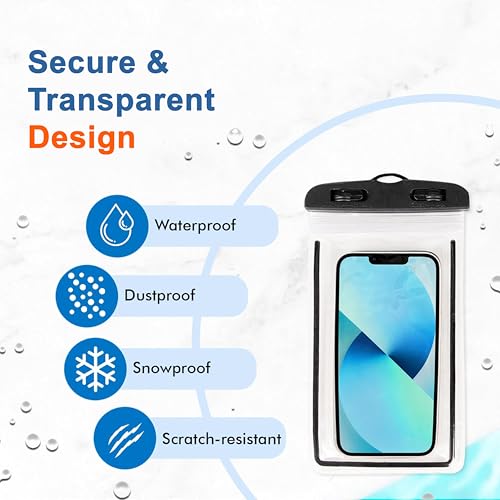 Image of CEDO Waterproof Mobile Pouch Universal Cover Case for All Mobiles Cellphone Dry Bag Compatible for iPhone, Samsung, OnePlus, Realme, Redmi Oppo VIVO All Smartphones Upto 7.2 inches (Black) (Pack of 2)