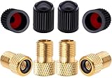 MEAJOO 4PCS Brass Presta Valve Adapter, Convert Presta to Schrader Adaptor, Inflate Tire Using Standard Pump or Air Compressor for Bikes, 4 Pack Black Tire Valve Caps(Reticulated Grain Style)