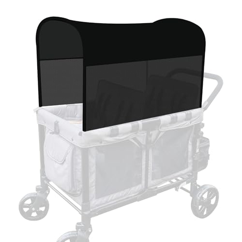 LUAATT Stretchy Panoramic Canopy Compatible with Wonderfold Stroller Wagons W2/W4 All Models UPF50+ Sun Protection with Two Mesh Windows Sun Shade and Protection(Black)
