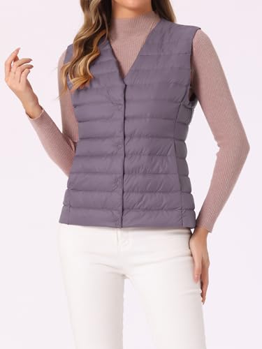 Allegra K Women's Puffer Vest Sleeveless Lightweight Button Up Quilted Round Neck Jacket Coat2