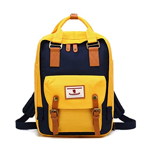 Damen Rucksack Sporttasche Alltagstasche Canvas Multifunktional Backpack Reise Schule Daypack Camping Outdoor Schulrucksack Student Reisetasche Bücher Kosmetisch Laptop Gelb & Marine M Cover