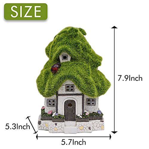Teresa's Collections Flocked Garden Statue And Figurine Fairy House With Solar Lights, Resin Outdoor Statues，Garden Cottage Yard Decor，Lawn Ornaments For Patio Porch Yard Decorations, 7.9 Inch #TOP4