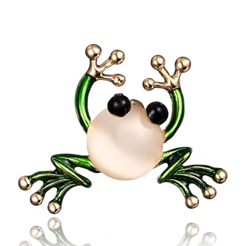 Rhinestone Frog Brooch Pin for Women Girls Cute Vivid Green Inlaid Insect Animal Pin Full Glasses Shirt Collar Badge Decor, Clothing, Shoes and Jewelry (Pearl)