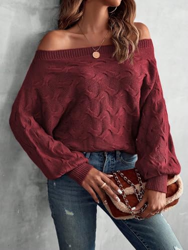 Off The Shoulder Tops for Women，Womens Batwing Sweater,Pullover,Knit Sweater for Women,Going Out Tops,Fall Sweater for Women3