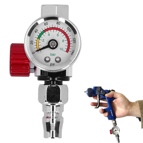Lackierpistole Lufteinstellregler, Spritzpistole Luftdruckregler, G1/4 Zoll Gewinde 0-140PSI Sprühfarbenpistole Luftdruckregler Druckregelventil Manometer für Luftkompressor und Druckluftwerkzeuge