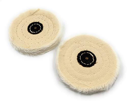 Image of Aone Polishing White Muslin Cloth Buff 4 inchx50 Folds 2pcs Stitched Buffing Wheel with Leather Hub to Polish & Buff Gold, Silver & Other Metals for Jewellery, Watchmaking, Hobby Craft for Bench Grinder