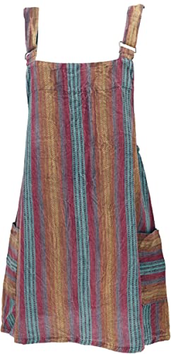 GURU SHOP Gestreifter Boho Latzrock, Trägerkleid, Latzkleid - Rot/senf, Damen, Baumwolle, Size:XL