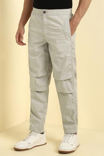 Image of Allen Solly Men's Regular Mid‑Rise Casual Pants | Cotton‑Blend Fabric | Solid Parachute Pants | Stylish & Comfortable Fit