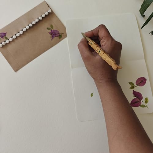 Image of PetalsByShweta, Pack of 2, A5 size pressed flower letter writing papers with Envelopes . Letter stationary paper with Envelopes | letter writing papers| Lifafa | Notepads | Envelopes for cards | Flower Design | Love letter | invitation writing papers | Thank you notes writing (Mogra white) (Pack of 2)