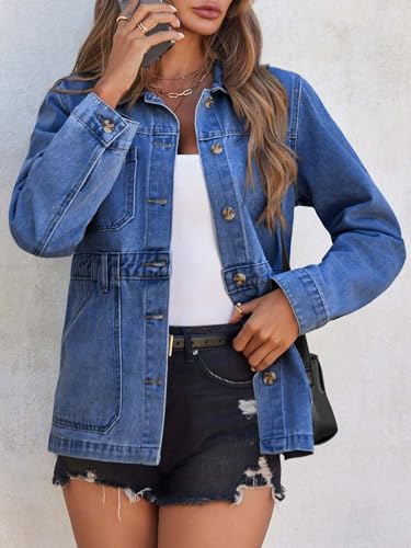 Tankaneo Denim Jacket for Women Distressed Jean Jacket Button Down Oversized Shacket with Pockets 20254