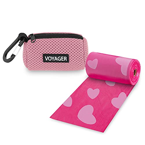 Image of Best Pet Supplies Dog Poop Bag Holder Leash Attachment, Color, Reusable Mesh Dispenser Pouch for Travel, Walking, Park, and Outdoor Use, Soft and Durable with Clip-On - Pink, (DS01-PKW)