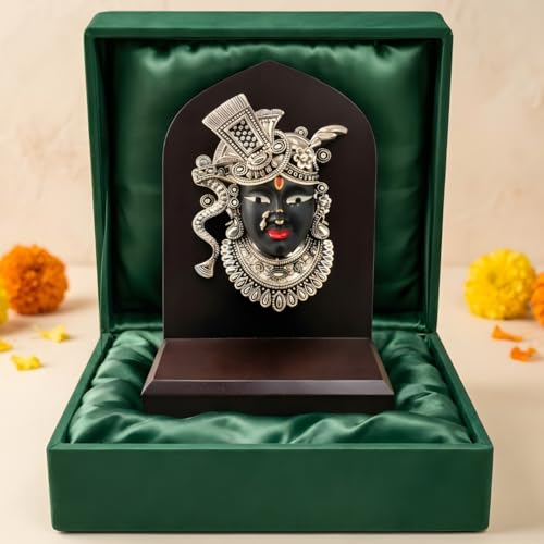Best Janmashtami Decorations from Amazon India 100 Premium Silver-Plated Shrinath Ji Idol with Wooden Base 6 Inch, S...