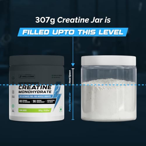 Image of Wellcore Pure Micronised Creatine Powder (83 Servings, Kiwi Kick) For Enhanced Muscle Strength With Rapid Absorption | Creatine Monohydrate | Wellcore Creatine Flavoured - 307g (Pack of 2)