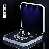 HSLFUAI LED付きネックレスボックス ネックレス用ジュエリーボックス ウェディング/誕生日/バレンタインデー/母の日/クリスマス用ジュエリーギフトボックス ブラックベルベットインテリアネックレスボックス(ホワイト)