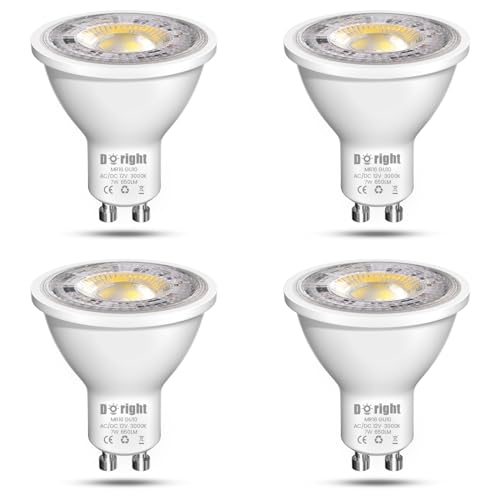 DoRight 7W GU10 LED Bulbs Warm White, AC/DC 12V GU10 LED Spotlight Bulb 650lm 50W 70W MR16 GU10 Halogen Bulbs Equivalent 3000K Warm White GU10 LED Bulbs - 38°Beam Angle Spot - Not-Dimmable 4 Pack