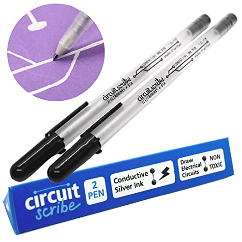 Circuit Scribe Non-Toxic Conductive Ink Pen for Kids Circuit Building Set (2-Pack) | Silver Ink Rollerball Point Pen Kit, Science Experiment, DIY Science Projects (New & Improved Formula)