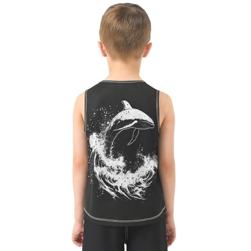 Boys Tank Top Shirts Black White Whale Sleeveless T-Shirts Crew Neck for Kids Clothing Children3