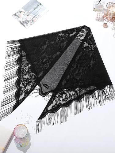 Geyoga Triangle Lace Shawls Women's Floral Lace Wraps with Tassels 1920s Scarf for Wedding Evening Party Dresses4